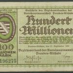 Dresden-Altstadt 100 Millionen Mark 1923, Keller 1120 f, gebraucht Flecke (K1033)