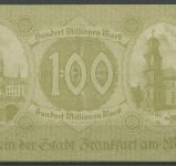 Frankfurt a. M. 100 Millionen Mark 1923, Keller 1522 k, leicht gebraucht (K1043)