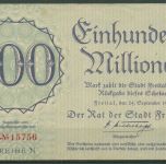 Freital 100 Millionen Mark 1923, Keller 1603 e, leicht gebraucht (K1049)