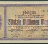 Recklinghausen 50 Millionen Mark 1923, Keller 4460 g, gebraucht (K1064)
