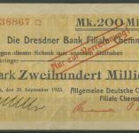 Chemnitz Dredner Bank 200 Mio Mark 1923, Keller 742 IIIo, gebraucht (K1105)
