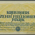 Moers Kreis 10 Millionen Mark 1923, Keller 3593 n, gebraucht (K1121)