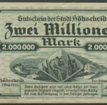 Höhscheid 2 Millionen Mark 1923, Keller 2396 a, gebraucht (K1129)