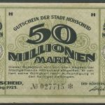Höhscheid 50 Millionen Mark 1923, Keller 2396 b, gebraucht (K1185)