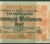 Solingen 20 Millionen Mark 1923, Keller 4809 g, gebraucht (K1191)
