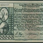 Gladbach 5 Millionen Mark 1923, Keller 1791 d, leicht gebraucht (K1192)