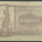 Willich Stahlwerk Becker 2 Millionen Mark 1923, Keller 5636 n, gebraucht (K1204)