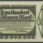 Willich Stahlwerk Becker 200 Mio Mark 1923, Keller 5636 bb, gebraucht (K1206)