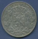 Belgien 5 Francs 1867, F mit Punkt, Leopold II., KM 24 fast ss (m6412)