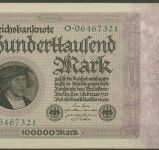 Dt. Reich 100000 Mark 1923, DEU-93a Serie O, leicht gebraucht (K1388)