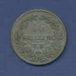 Dänemark 16 Skilling 1857 VS, Frederik VII. KM 765, fast ss (m6515)