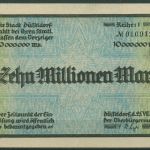 Düsseldorf Stadt 10 Millionen Mark 1923, Keller 1150 t, gebraucht (K1643)