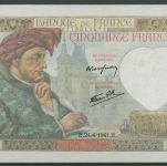 Frankreich 50 Francs 24.4.1941, Jacques Coeur, KM 93 fast kassenfrisch (K1704)