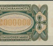 Dt. Reich 2 Millionen Mark 1923, DEU-101a, kassenfrisch (K1716)