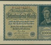 Dt. Reich 10000 Mark 1922, DEU-78b Serie V, leicht gebraucht (K1719)