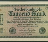 Dt. Reich 1000 Mark 1922, DEU-84f, FZ CD, Serie Ma, fast kassenfrisch (K1756)