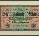 Dt. Reich 20000 Mark 1923, DEU-95b FZ CD, WZ Mäander, fast kassenfrisch (K1766)