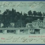 Gruss aus Tölz Isarbrücke mit Calvarienberg Mondschein, gelaufen 1898 (AK4690)