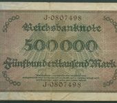 Dt. Reich 500000 Mark 1923, DEU-99a, Serie J, gebraucht (K1771)