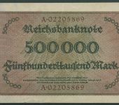 Dt. Reich 500000 Mark 1923, DEU-99b Serie A, leicht gebraucht (K1773)