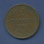 Sachsen 5 Pfennige 1862 B, König Johann, J 123, vz (m6654)