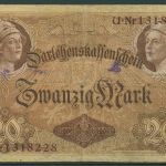 Dt. Reich 20 Mark 1914, DEU-55b, stark gebraucht (K1523)