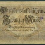 Dt. Reich 20 Mark 1914, DEU-55b, stark gebraucht (K1523)