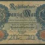 Dt. Reich 20 Mark 1909, DEU-34, stark gebraucht (K1557)