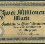 Wiesbaden 2 Millionen Mark 1923, Keller 5611 a, gebraucht (K1799)