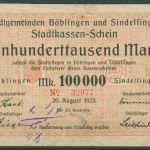 Böblingen und Sindelfingen 100000 Mark 1923, Keller 504 a, gebraucht (K1825)