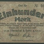 Kassel Henschel 100 Mark 1922, Brendel 67 Af gebraucht (K681)