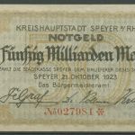 Speyer Pfalz 50 Milliarden Mark 1923, Keller 4834 t, gebraucht (K1845)