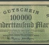 Hamborn August-Thyssen-Hütte 100000 Mark 1923, Keller 2106 d, gebraucht (K1847)