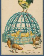 Fröhliche Ostern Hahn Hühner und Küken, Prägekarte, gelaufen 1913 (AK4971)