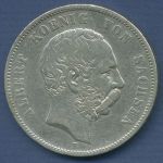 Sachsen 5 Mark Silber Kursmünze 1875 E, König Albert, J 122 s-ss (m6750)