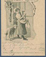 Fröhliche Ostern Mädchen mit Lamm, gelaufen 1903 (AK5071)