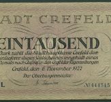 Crefeld 1000 Mark 1922, Müller 895.2, gebraucht (K1837)