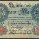 Dt. Reich 20 Mark 1914, DEU-41b Serie H/P, leicht gebraucht (K1552)