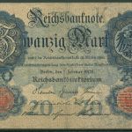 Dt. Reich 20 Mark 1908, DEU-29, gebraucht (K1558)
