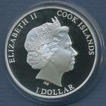 Cook-Inseln 1 Dollar 2013, Tierschutz Kaiserpinguin, Prisma, PP (m6812)