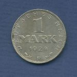Deutsches Reich Weimar 1 Mark Silber 1924 F, J 311 vz (m6820)