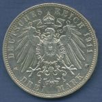 Hamburg 3 Mark Silber 1911 J, Wappen der Hansestadt, J 64 vz+ (m6848)