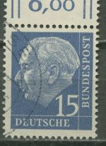 Bund 1960 Heuss LUMOGEN Bogenmarke Oberrand Walze 184 y OR gestempelt geprüft