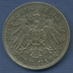 Sachsen 5 Mark 1908 E, Kursmünze König Friedrich August, J 136 ss/vz (m6851)