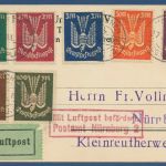 Dt. Reich 235/37 u. a. auf Flugpost-Postkarte 1923 München - Nürnberg (X41278)