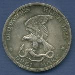 Preußen 3 Mark 1913 A, 100 Jahre Befreiungskriege, J 110 vz/st (m6862)