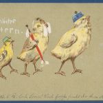 Fröhliche Ostern Küken Familie beim Spaziergang, gelaufen 1902 (AK5625)