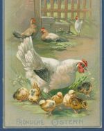 Fröhliche Ostern Henne mit Küken Prägekarte, gelaufen 1911 (AK5617)