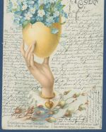 Fröhliche Ostern Hand mit Eischale und Vergißmeinnicht, gelaufen 1902 (AK5604)