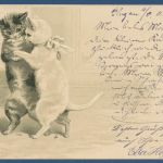 Zwei Katzen beim Tanz Prägekarte, gelaufen 1902 (AK5627)